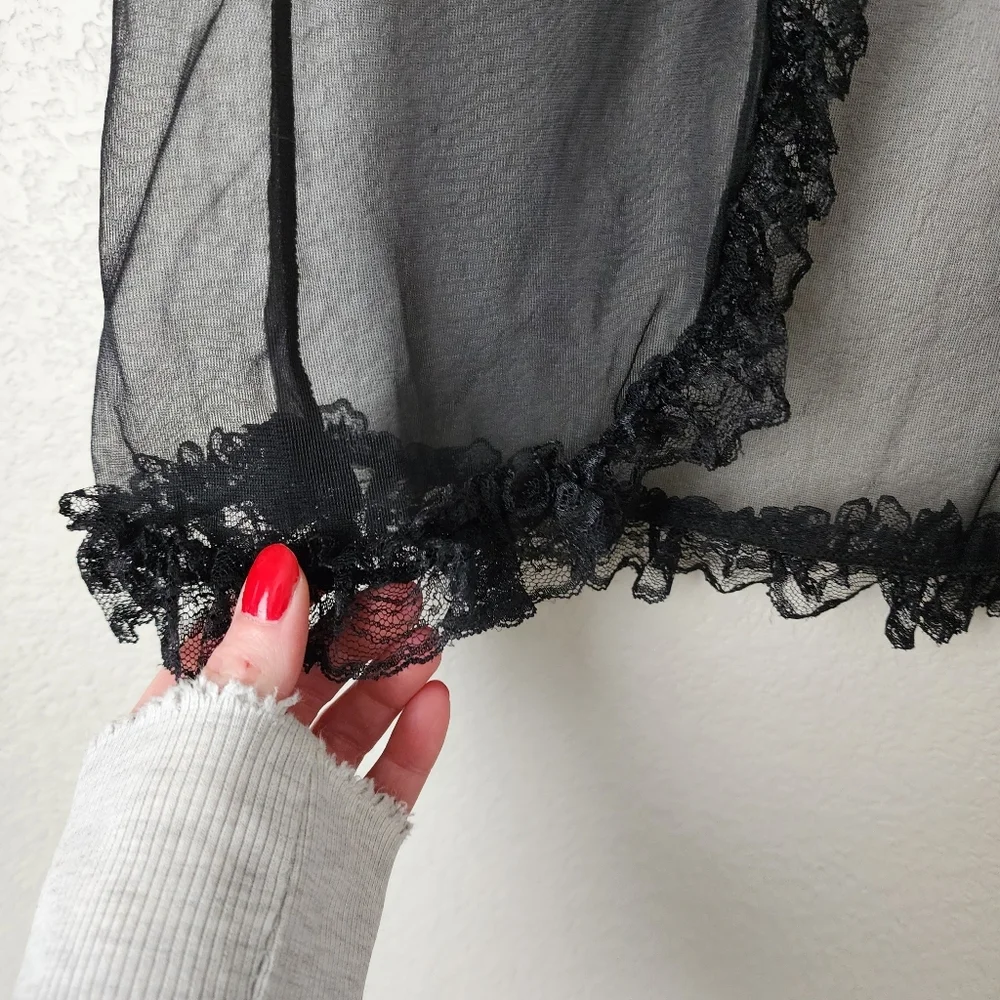 MAYELA x VINTAGE Nylon negligee sheer lace trim open top in black M‎ - Picture 4 of 6